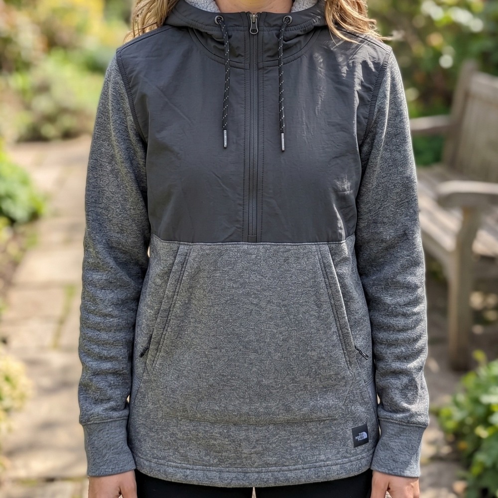 The North Face Womens Hybrid Fleece Quarter Zip Hoodie Grey Charcoal S/P